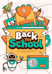 Fototapeta premium Back to school vector template background with school elements and items. Education banner and poster. Vector illustration