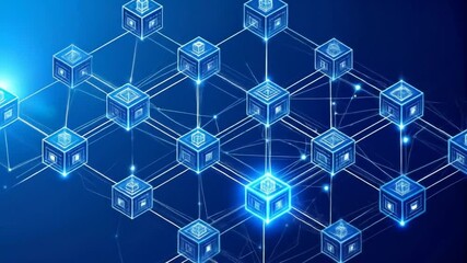 Futuristic blockchain network technology animation, digital connections and data transfer - Powered by Adobe
