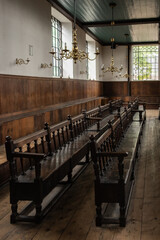Interior view of the wooden pews of the Portuguese Synagogue Jewish congregation in Amsterdam,...