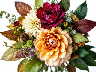 Vintage Bouquet, Lush Floral Design with Detailed Leaves