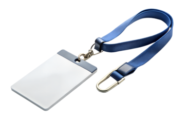 A blue lanyard and blank badge, a classic combination for professional identification purposes isolated on transparent background
