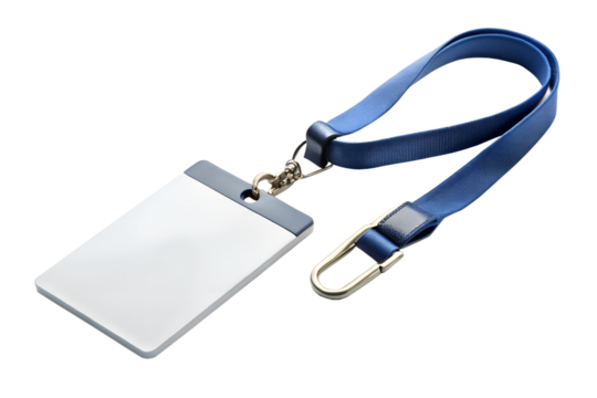 A blue lanyard and blank badge, a classic combination for professional identification purposes isolated on transparent background