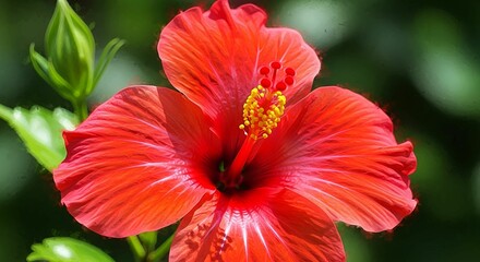 Red Hibiscus of August &mdash; Macro Floral Portrait in Expressive Brushstroke Style