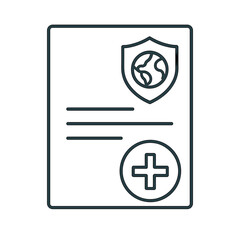 Fototapeta premium Travel health insurance document with global protection and medical coverage icon, isolated outline