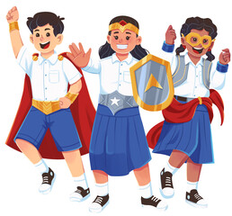 Students in Hero Costumes Promoting Kindness Illustration