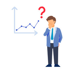 Businessman thinking with question mark and graph