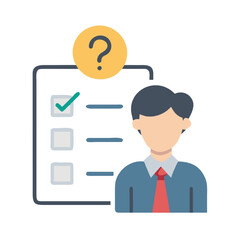 Woman deciding icon with checklist and question symbol