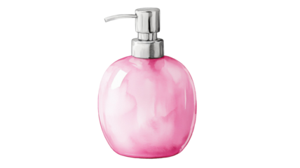 Modern pink soap dispenser with pump nozzle and sleek design, isolated on white background
