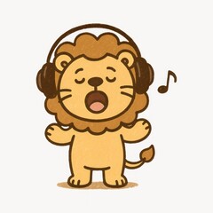 Fototapeta premium Cute lion singing joyfully.