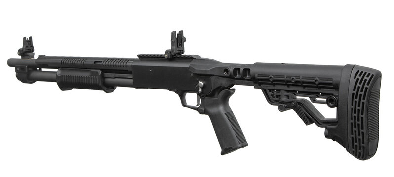 Pump-Action Shotgun with Picatinny Rail and Iron Sights