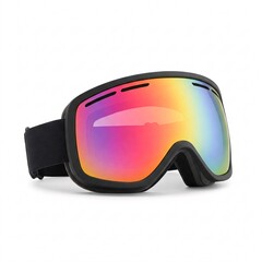 Ski goggles with iridescent lenses and black frame, isolated on white
