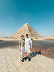 Tourists visiting the great pyramid of giza in egypt