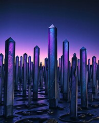 Futuristic Crystal Monoliths in Violet and Azure