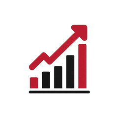 Red upward trending bar graph showcasing growth and progress