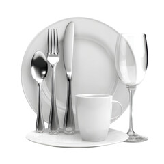 Elegant White Dinnerware Set with Fork Knife Spoon and Glassware