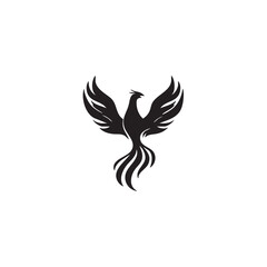 Obraz premium A stylized black silhouette of a phoenix bird with spread wings.