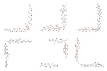 Fototapeta premium A set of six floral chapter header or page corner elements in a soft minimalist style with dusty beige color