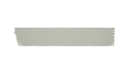 Single horizontal strip of light grey masking tape with raw, visibly torn edges on a transparent isolated background, bright even shadowless studio lighting, top-down view, ultra realistic macro