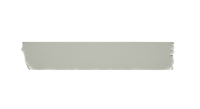 Single horizontal strip of light grey masking tape with raw, visibly torn edges on a transparent isolated background, bright even shadowless studio lighting, top-down view, ultra realistic macro