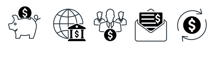 Banking icons as piggy bank, world bank, investor. vector
