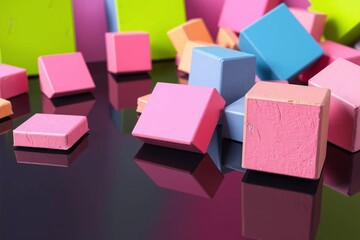 Neon Geometric Blocks on Matte Black Floor