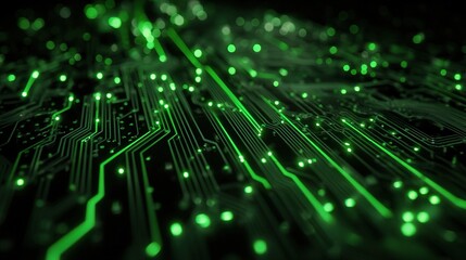 Obraz premium Green Circuit Board Design with Glowing Lights and Digital Texture