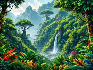 Tropical Wonderland: Towering Greenery & Waterfalls