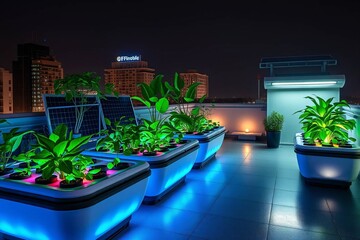  Futuristic Rooftop Garden with Bioluminescent Plants