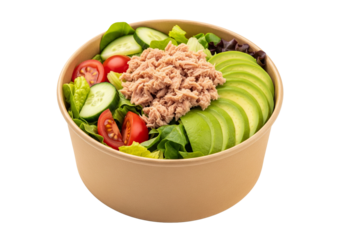 bol en carton de salade aux miettes de thon et avocat	