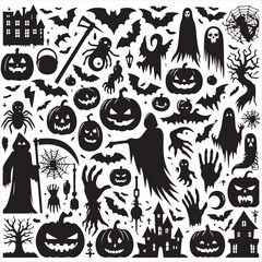 Spooky Halloween Silhouettes Bats, Pumpkins, Ghosts, and More
