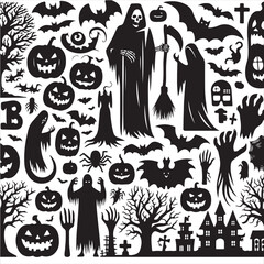 Spooky Halloween Silhouettes Bats, Pumpkins, Ghosts, and More