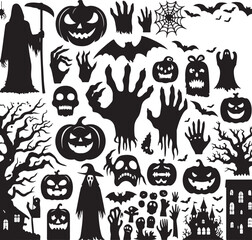 Spooky Halloween Silhouettes  A Collection of Black and White Illustrations