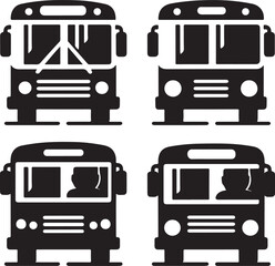 School Bus Icon Set Front View Illustrations for Design Projects