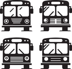 Four Unique School Bus Illustrations Black and White Vector Designs