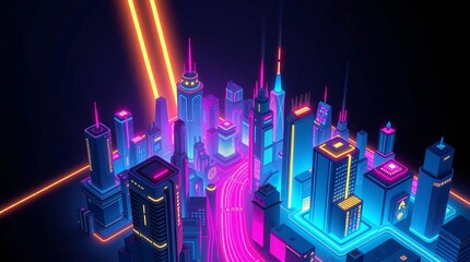 Epic Isometric Neon Futuristic Cityscape