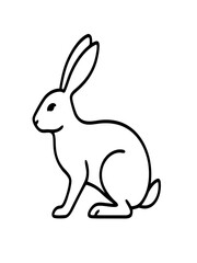A minimalistic outline vector art of a rabbit in side profile, drawn as a clean black silhouette on a white background. The design features smooth, continuous lines with no fills.
