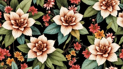Tropical Flower Print Design - Hand Drawn Seamless Background