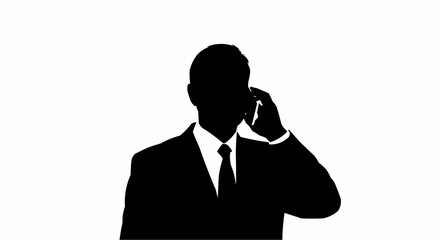 Silhouette of Businessperson Talking on Phone Isolated on White Background