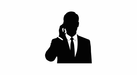 Silhouette of Businessperson Talking on Phone Isolated on White Background