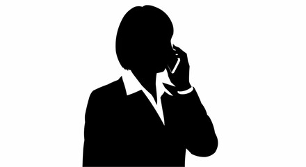 Silhouette of Businessperson Talking on Phone Isolated on White Background