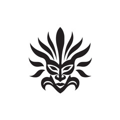 An intricate tribal tattoo design featuring a mask with powerful, outstretched wings