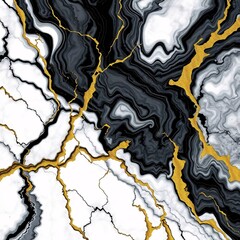  Dynamic Black Ink and Gold Veins on Marble
