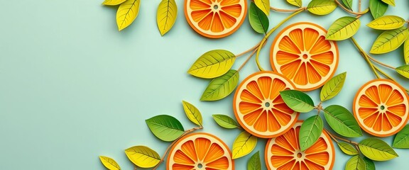 Vibrant paper cut oranges & leaves, crafting project, handmade, decoration