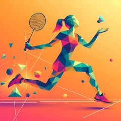 Wallpaper of a geometric woman playing badminton.