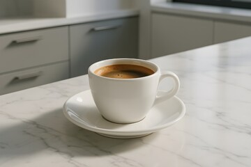 High-resolution photo with ceramic cup of coffee with saucer. Cappuccino. Americano. Flat white. Coffee latte. For editorial or commercial use. Coffee cup background. Cafe advertising. Espresso