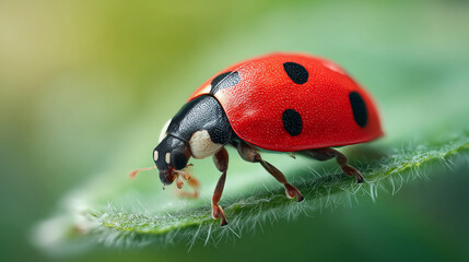 Fototapeta premium Close view of red ladybug with spots