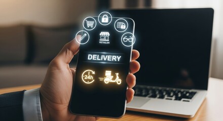 Futuristic Delivery App Interface with Bold on Smartphone – Shipping Concept for Ecommerce Platforms