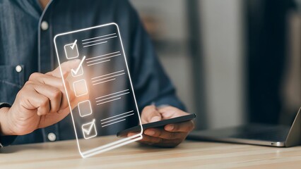Digital Checklist App on Phone: Person Using Mobile for Task Management and Productivity.