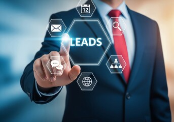 Lead Generation Concept with Digital Interface and Business in Hexagons