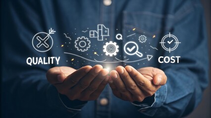 Hands Presenting Quality and Cost Optimization Strategies: A Conceptual Presentation of Efficiency and Value